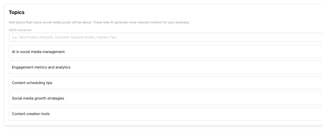 Manage topics for content generation