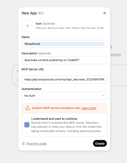 Create WoopSocial MCP app in ChatGPT