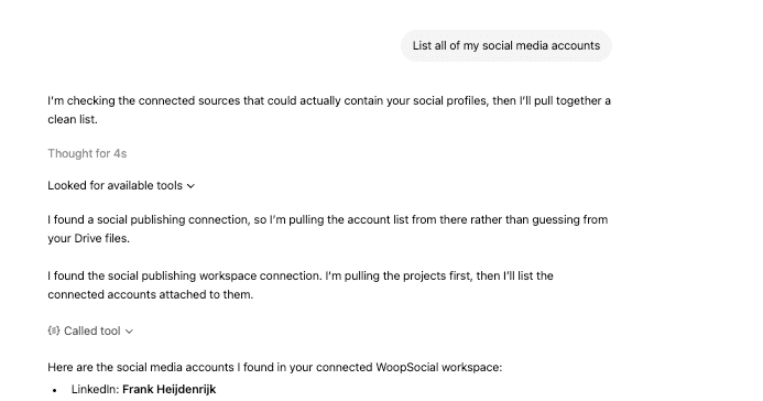 Test prompt in ChatGPT to list social media accounts