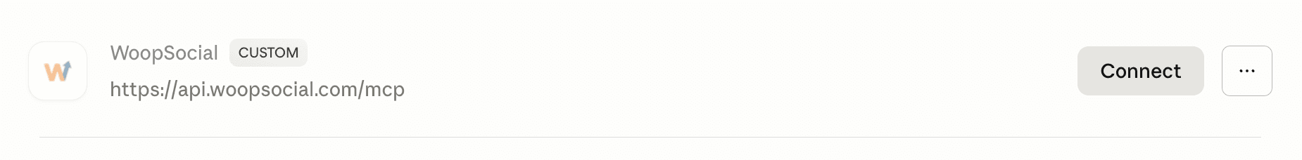 WoopSocial connector listed in Claude connectors page with connect button