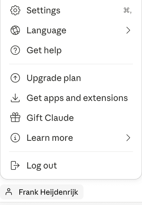 Open Claude settings from profile menu
