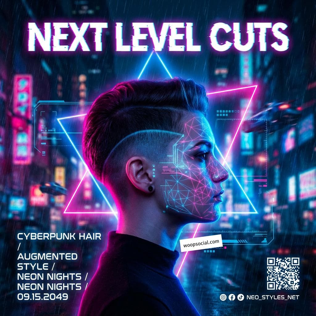 Neon Nightlife Cyberpunk Barber Ad