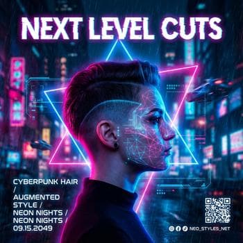 Neon Nightlife Cyberpunk Barber Ad