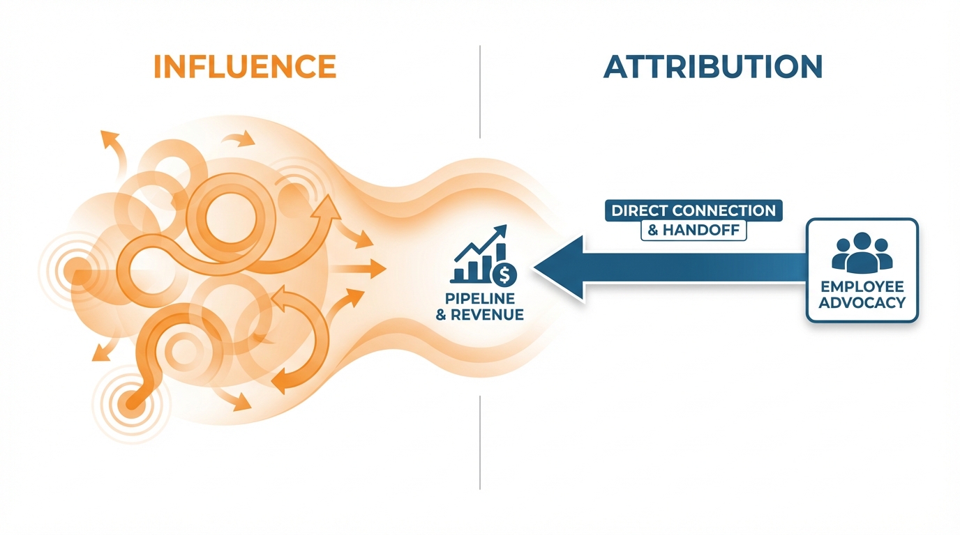 Influence vs. attribution comparison diagram.
