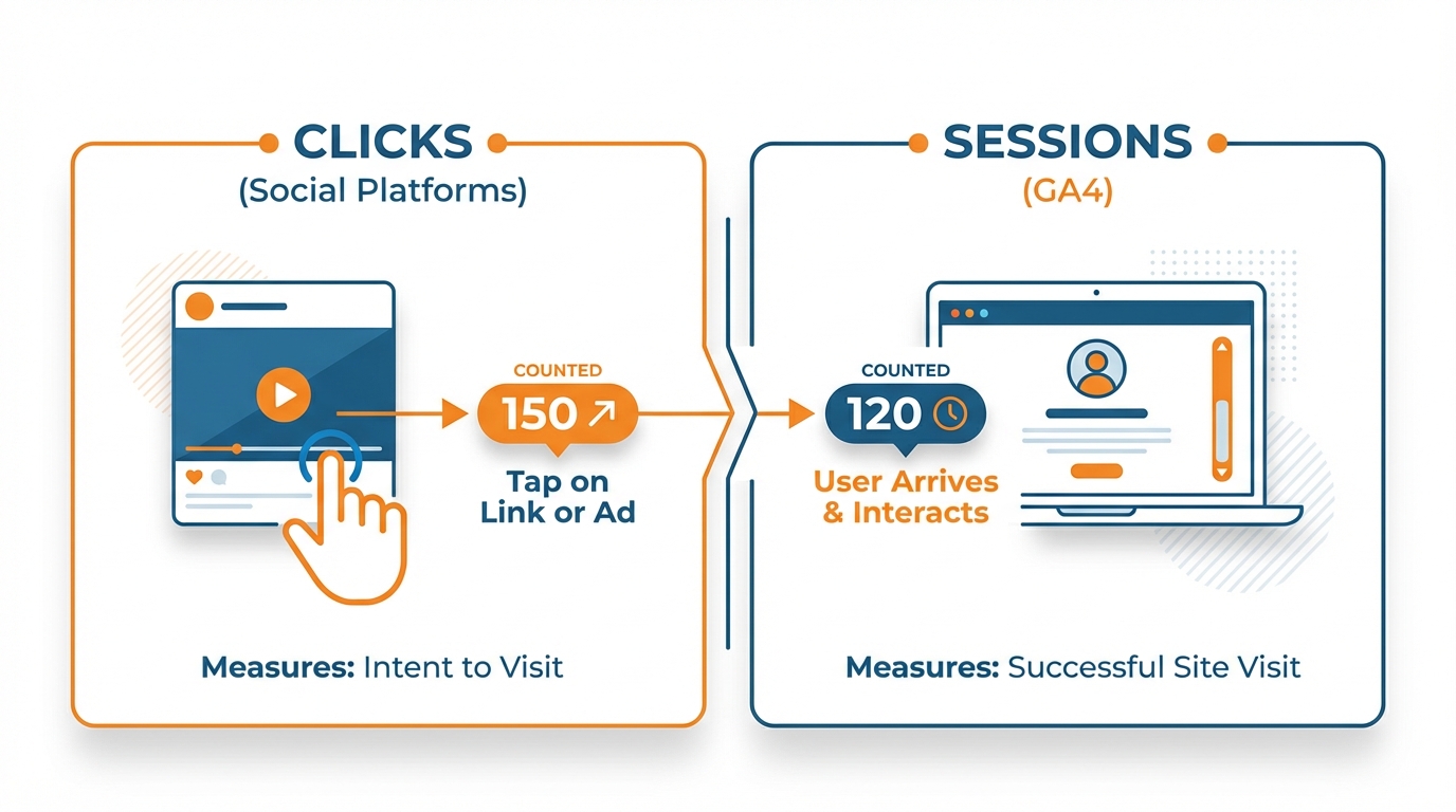 GA4 Clicks vs Sessions explained