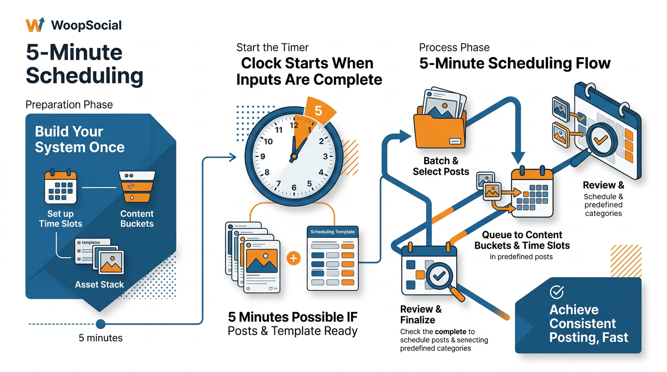 Content scheduling process infographic summary.